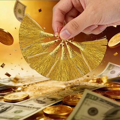 1/2件风水招财扫帚，适合居家使用，传统中式祝福扫帚，带红金流苏，驱邪避凶，财源广进，吉祥乔迁礼物，也是绝佳的风水装饰品，非常适合生日、婚礼、个人护身符、门卫、钥匙扣或赠送亲朋好友。