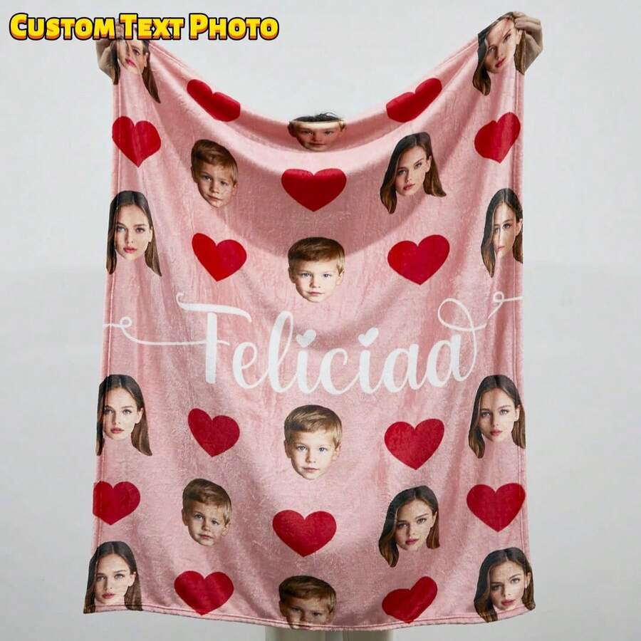 1 pătură de flanel personalizată, potrivită pentru pat, sufragerie, canapea, exterior, plajă, camping, animale de companie, se poate personaliza cu portretul familiei/animalului de companie/cuplului, cadou ideal pentru Crăciun, Ziua Mamei/Tatălui, familie, ziua de naștere, prieteni - Multicolor - Vizualizare 1