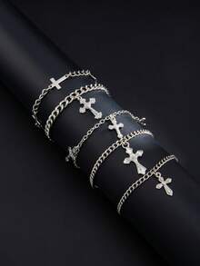 5件套哥特朋克风3D十字架吊坠链条金属手链套装，摇滚范儿，休闲简约，街头风，度假，派对，情侣时尚配饰礼品 - 手鍊 - 查看 9