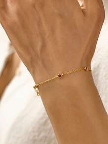 1 Piece S925 Sterling Silver Zirconia Chain Bracelet,Red Diamond Bracelet,Minimalist Design,Women's Chain Bracelet, Gold Bracelet,Suitable For Everyday Wear - Multicolor - View 1