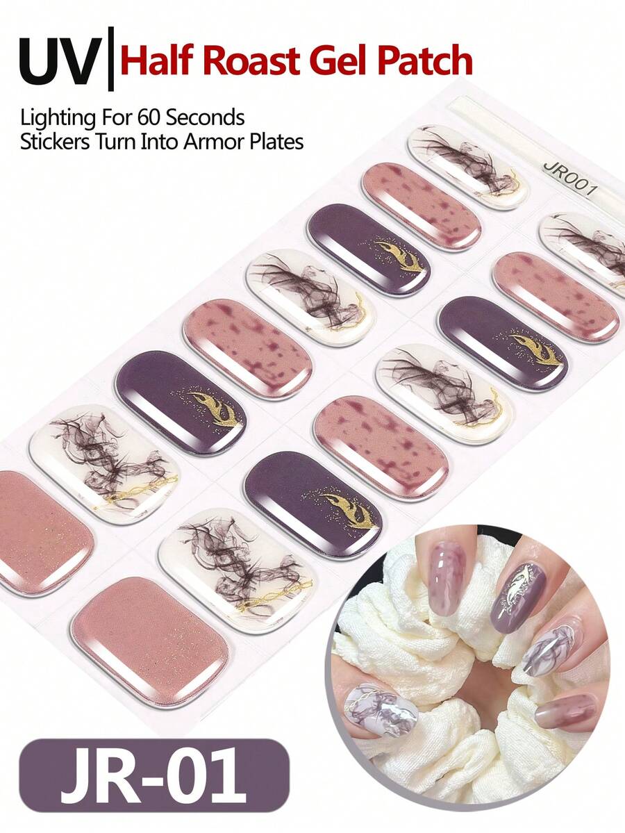16pcs Semi-Cured Gel Nail Stickers, UV Gel Nail Stickers, Salon Quality Nail Stickers, Nail Stickers Protect Against UV, DIY Nail Stickers For Home Use