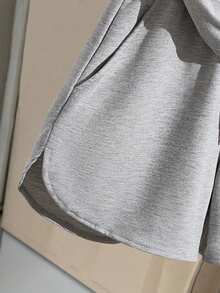 Youth Girl Cartoon Print Round Neck Short Sleeve T-Shirt And Shorts Set - Grey - View 6