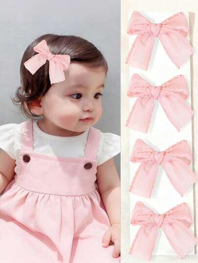 2pcs Pink Hair Bows For Baby Girl Pastel Colored Hair Clips Grosgrain Ribbon Bow Ponytail Clip Aesthetic Sweet Hair Berrettes Girls Casual Holiday Gift Hairpins Kids Baby Hair Accessories