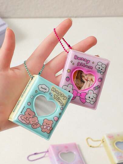 2英寸可爱卡通相册，照片卡片收纳册，偶像卡片收藏册，可爱心形镂空卡片相册，卡哇伊小兔子迷你相册，韩流卡片相册，名片及照片卡片收纳册，32个卡槽