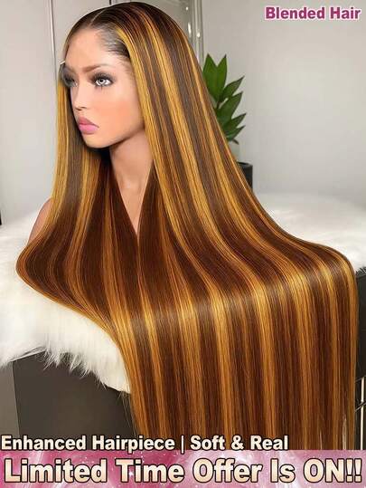 200% Density 34 Inch 5*5 13*4 Straight Lace Frontal Wigs Glueless - Ombre Honey Blonde Highlight P4/27 Color - Pre Cutting Pre Plucked HD Transparent Straight Lace Front Wigs With Natural Hairline - Brazilian Remy No Glue Needed No Skills Pre Bleached Pre Pulling Pre Ironing Middle Part Wigs Frontal Glueless Elegant Style For All Ethnicities Frontal Human Hair Wigs Glueless Weaves Wigs For Women Daily Use Blended Hair