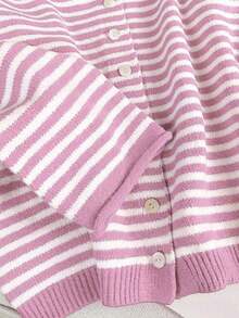 Vivid Style Autumn/Winter New Women's Fashion Street Style Loose Striped Knit Cardigan, Suitable For Street, Airport, Christmas, New Year Pink - Hồng - Xem 8