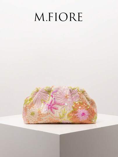 תיק קלאץ' עם נצנצים ורקמה פרחונית, מתאים לגאלה, מסיבה, נשף סיום, חתונה, אביזר נשים אלגנטי, מתנה