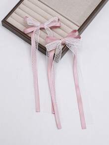 2件套优雅蕾丝缎面蝴蝶结发饰，女士高端发夹，时尚发饰，带缎面尾饰，爪夹，发卡，发爪，发夹，发卡 - 淺藍色 - 查看 6