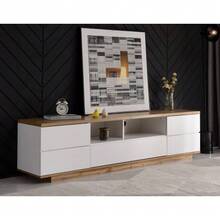 Modern White TV Unit, Grained Wood Finish, 180 Cm - White - View 6