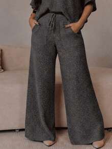 Conjunto Feminino De Tricô Mousse Ponto Fang Gola Alta Inverno - Chumbo - Visão 5