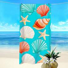 1pc Ocean Creatures Starfish Seashell Print Beach Towel, Super Absorbent Quick Dry Towel For Swimming, Soft Beach Blanket, Suitable For Beach, Swimming, Outdoor Camping Travel, Ideal Beach Essential - A - View 1