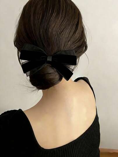 1 pieza Pinza de pelo con lazo de doble capa en color negro para mujeres, pinzas de garra