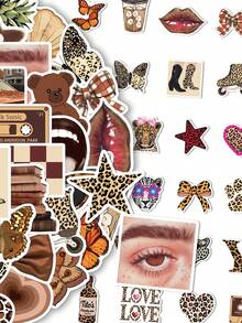 50pcs Fashion Leopard Print Creative Stickers DIY Guitar Luggage Refrigerator Water Cup Planner Supplies Decorative Laptop Personalization Stickers - Multicolor - View 1