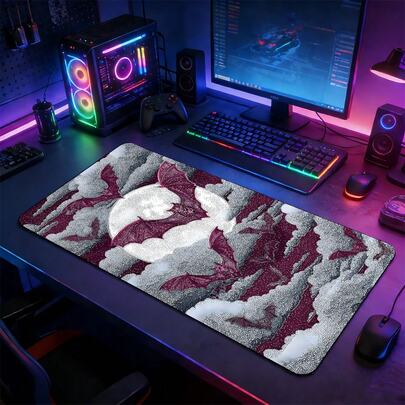 YUFZX Alfombrilla de ratón extendida de estilo gótico con murciélago en una noche con luna, gran tapete de escritorio con base de goma antideslizante, borde cosido lavable, adecuado para configuración de juegos, oficina en casa, regalo ideal para jugadores y fanáticos de la estética gótica