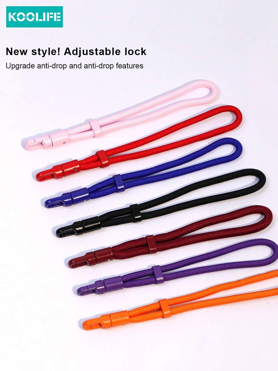 1pc Koolife Woven Phone Lanyard, Short Style, Adjustable Buckle, 360° Rotatable Metal Hook, Anti-Lost Pad, Durable Wrist Strap Suitable For Phone, Keys And Daily Use - Multicolor - View 1