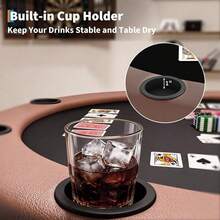 Mesa plegable de póquer para 8 jugadores, mesa redonda de 48 pulgadas, con fieltro de calidad casino y portavasos, para Texas Holdem, noches de juegos en casa, sala de juegos. - Borde marrón + negro - Ver 5