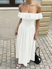 女士夏季性感单肩褶皱拉链设计优雅连衣裙，适合度假、约会、旅行、外出、生日、情人节等场合。 - 白色 - 查看 7