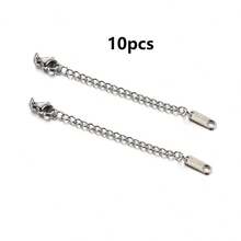 10 pièces de chaînes d'extension à fermoir homard en acier inoxydable, chaînes de réglage en acier au titane plaqué or 18 carats avec étiquette ovale, accessoires de bijouterie DIY - Multicolore - Voir 7