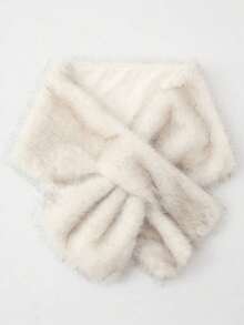 1pc Faux Fur Bridal Shawl With Collar, Autumn/Winter Cape For Wedding Dress, Scarf - 雙色杏色 - 查看 8