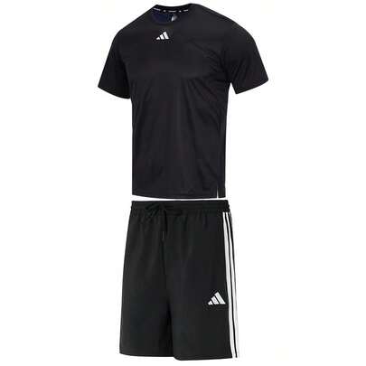 Adidas Men's Sports Suit, Everyday Sports, HIIT BASE TEE, Soft And Lightweight Short-Sleeve, Outdoor Sports, M 3S CHELSEA, Comfortable Casual Shorts, IB7915+JE6436