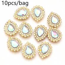 10pcs/Pack Iron-Based Acrylic Hand-Sewn Rhinestones, Shiny Water Drop Shaped Rhinestones 7X10mm For Crown Jewelry DIY, Flat Bottom - Water Droplet Rhinestone - View 12