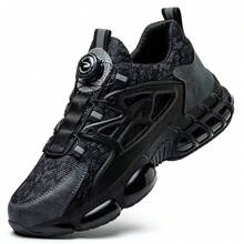 Mens Safety Trainers Safety Shoes Steel Toe Trainers Work Shoes Rotary Button US  UK - Black - View 2