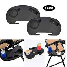 2Pcs Clip On Camping Chair Side Table With Cup Holder & Phone Storage Tray Outdoor UK - Black - View 8