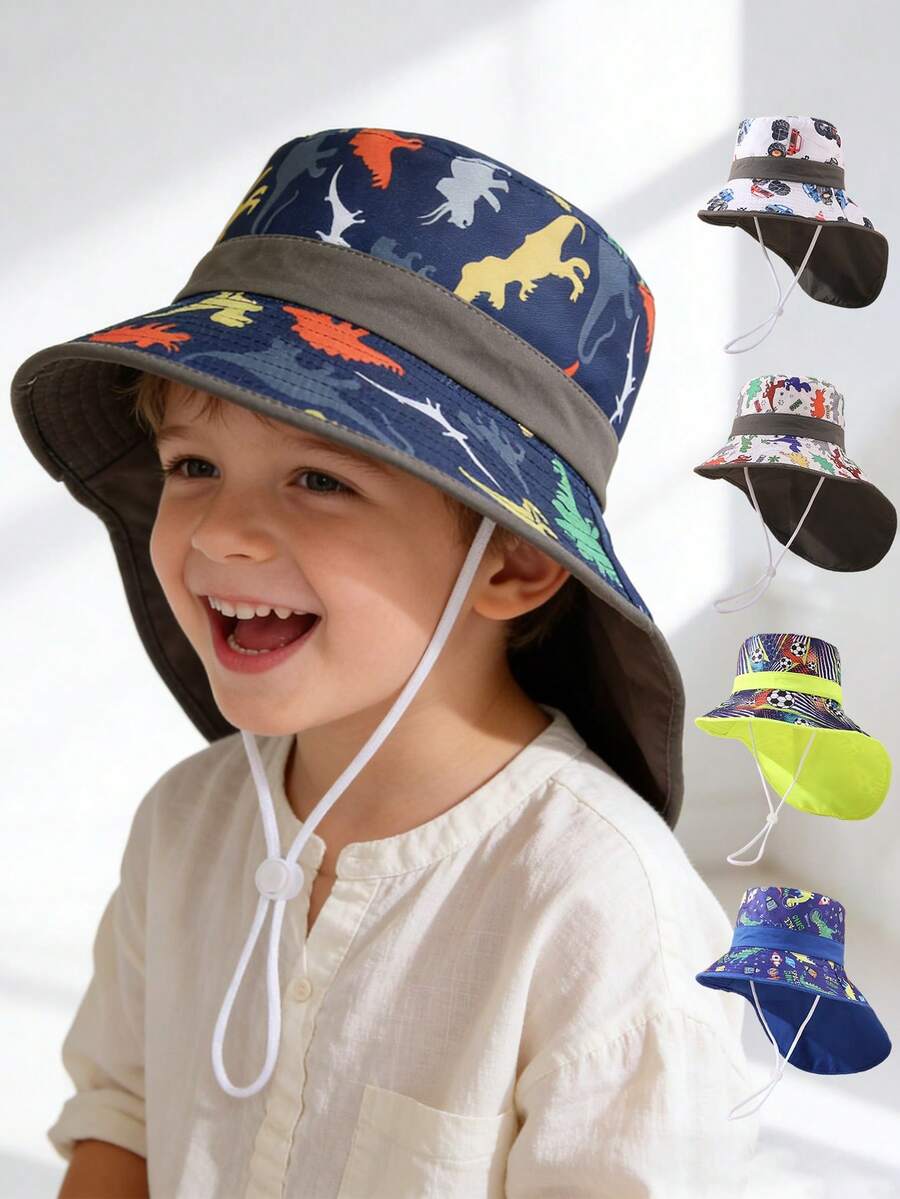 儿童印花渔夫帽，幼儿防紫外线宽檐户外沙滩帽，男女童夏季休闲日常佩戴 - 1PC 印花 - 查看 1