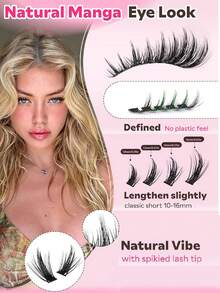 Eimny 300 Pcs Manga Lash Clusters Kit With Bond And Seal & Tweezers And Lash Brush, Wispy Fairy Fluffy Eyelash Extensions, CC Curve 10-16mm Individual Lashes For DIY Cat/Doll Eye, Beginner-Friendly Anime Look For Daily & Party Wear - 彩色 - 查看 9
