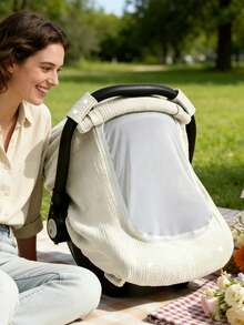 1pc Baby Basket Cover, Universal Breathable Sunshade Windproof Newborn Car Seat Cover, Soft & Skin-Friendly Stroller Canopy, Portable & Foldable Baby Carriage Accessories - 米色 - 查看 8