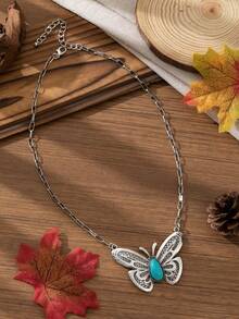 欧美波西米亚复古风水滴蝴蝶造型绿松石项链，适合春夏穿搭、日常及节日佩戴。 - 水滴 - 查看 9