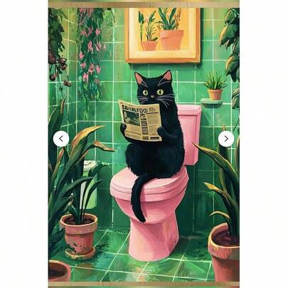 1 pieza Kit de pintura de diamantes 5D de gato negro leyendo el periódico en un inodoro rosa, [30*40cm/11.8*15.7in] [40*50cm/15.7/19.7in], adecuado para principiantes adultos en el arte de mosaico de diamantes DIY, arte manual de perforación completa, decoración para sala de estar, dormitorio, oficina, regalo sorpresa para familiares y amigos, sin marco