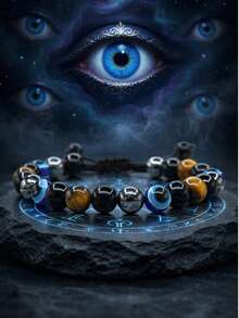 四层防护手链，虎眼石、赤铁矿、黑曜石串珠手链，水晶饰品，男女通用 - 彩色 - 查看 14