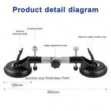Professional Adjustable Vacuum Suction Cups Heavy Duty Seam Fixer Tile Leveling Tool For Stone Marble Slab Glass Countertop Installation Industrial Suction Cups For Windshield Tile Granite Handling - Black - View 3