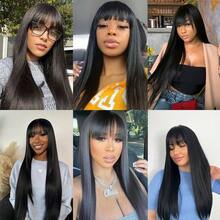 Straight Wig With Bangs Black Wigs For Women Bob Shoulder Length Wigs Heat Resistant Fiber Synthetic Hair Wigs Hair Replacement Natural Looking - Natural Black - 查看 8