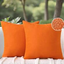 Almohadas de 18 x 18 pulgadas almohadas impermeables al aire última intervensión con insertos almohadas decorativas cuadradas para muebles de patio jardín sofá hogar naranja juego - Naranja - Ver 1