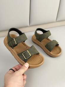 1 Pair Children's Fashion Sandals, Hook And Loop Rubber Non-Slip Soles, Outdoor Beach Shoes, Suitable For 3-12 Years Old - Khaki - View 4
