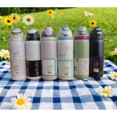 Owal-A 32盎司不锈钢保温水瓶 - 防漏运动水瓶，双功能吸嘴，翻盖吸管，宽口设计，可保温24小时，适合健身、旅行和日常使用。