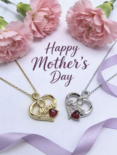 1件不锈钢心形吊坠项链，时尚奢华优雅设计，百搭母亲节珠宝礼物