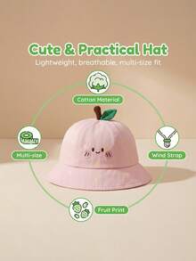 1-3 Years Old Kids Cartoon Bucket Hat, Cute Fruit Design Sun Protection - 1PC - View 6