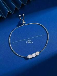 1件优雅奢华复古几何方形闪亮立方氧化锆可调节链条手链，精致优雅，适合女性和女孩日常佩戴 - 彩色 - 查看 4