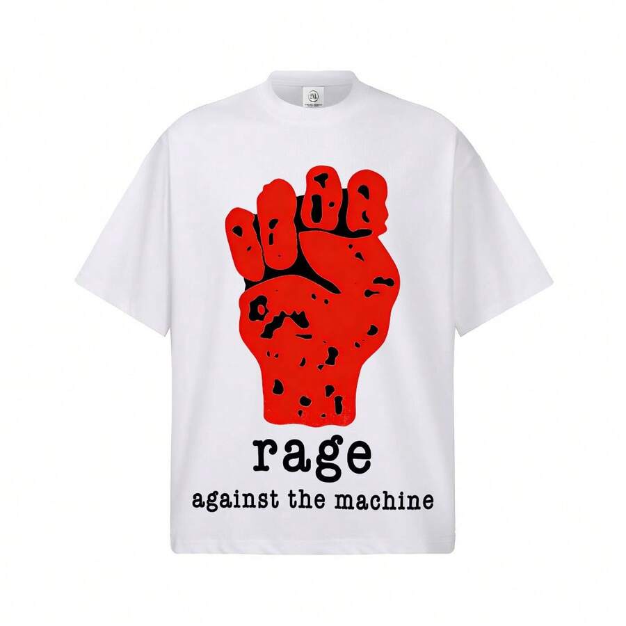 Nueva y popular camiseta de hombre de algodón puro para primavera-verano 2026, transfronteriza, con estampado directo "Resistencia Violenta Contra las Máquinas", transpirable y de manga corta resistente.