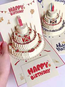 6张/1张3D立体生日/圣诞节贺卡，立体生日蛋糕贺卡带信封，圣诞节邀请卡 - 彩色 - 查看 3