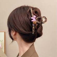 1个豹纹小狗亚克力大号发爪夹，时尚日常佩戴发饰 - 紫紅色 - 查看 12