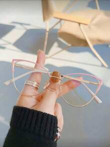 1 Pair Women's Metal Cat Eye Rhinestone Unique Design Shiny Transparent Lens Glasses - Clear - View 10