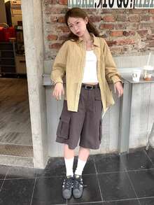 Chemise à carreaux jaune ample avec épaules tombantes vintage, blouse à carreaux ample et polyvalente pour femmes, pour les vacances de printemps/automne - Jaune citron - Voir 9