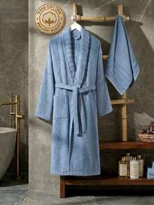 RASELA HOME - 70% Cotton 30% Polyester - Bathrobe And Towel Set (50*90 Towel), Made In Turkey - Blue - View 1