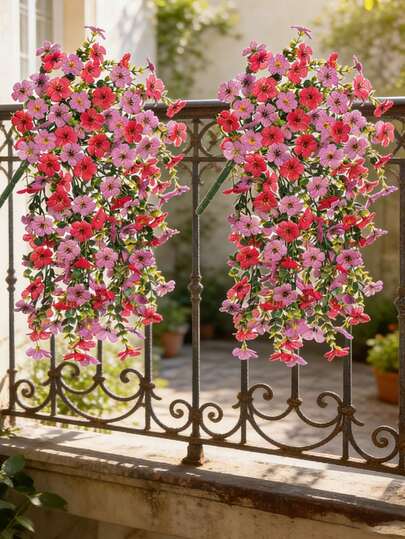 2pcs Violet Rattan Artificial Flowers Wall Hanging Eucalyptus Vine, Purple & Hot Pink Spring Decor, Realistic UV & Fading Resistant Silk Flowers For Porch, Patio, Balcony And Planter, Ideal For Summer Beach, Holiday Parties, Outdoor Activities, Back To School, Valentine's Day, Spring Outings, Mother's Day, Wedding Season And Graduation Season