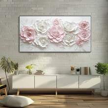 Tranh canvas trừu tượng hiện đại không khung màu hồng và trắng họa tiết hoa hồng, tranh hoa hồng trang trí phòng khách và phòng ngủ, trang trí nhà cửa hiện đại, tranh treo tường không khung. - Hồng - Xem 2