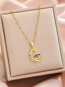 1pc Newly Designed Creative Unique Heart Moon Graduation Cap Design Stainless Steel Chain Necklace For Classmates Friends Kids Boys Girls Son Daughter Sister Brother Graduation Season Gift - Gold - View 4